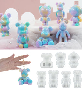 DIY Crystal Epoxy Resin Mold 3D Little Bear Spaceman Keychain With Hole Pendant Silicone Bloody Pink Bear Mold