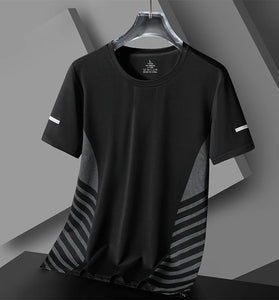 Running T-shirt Men Summer Ice Silk Thin Top Reflective Printing Quick Dry Short Sleeve Breathable Fitness Sports T-shirt 5XL