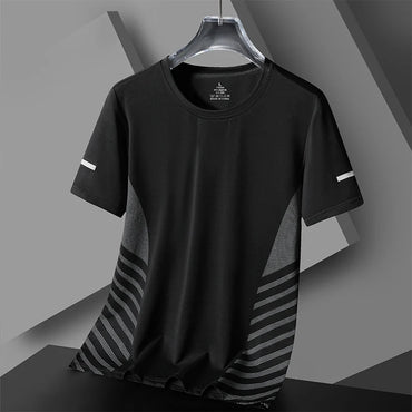 Running T-shirt Men Summer Ice Silk Thin Top Reflective Printing Quick Dry Short Sleeve Breathable Fitness Sports T-shirt 5XL