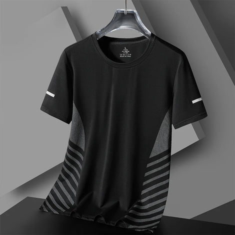 Running T-shirt Men Summer Ice Silk Thin Top Reflective Printing Quick Dry Short Sleeve Breathable Fitness Sports T-shirt 5XL