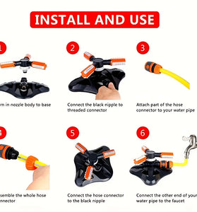 Series sprinkler system, three-way sprinkler, 360-degree automatic rotating sprinkler set for seedling irrigation