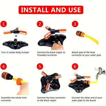 Series sprinkler system, three-way sprinkler, 360-degree automatic rotating sprinkler set for seedling irrigation