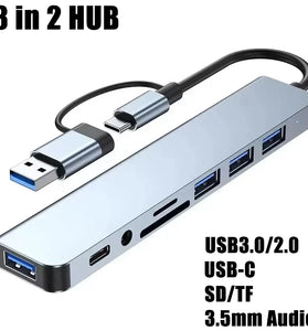 8 in 2 USB-C HUB USB Splitter USB Extender with 4 USB Port 1 USBC Port TF/SD Card Reader Audio Output Compatible with MacBook