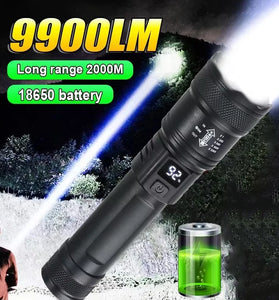 9900LM Powerful LED Flashlight Battery Display USB Rechargeable Light Telescopic Zoom Torch Lamp Outdoor Camping Fishing Lantern