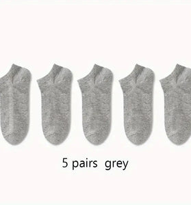 1/5/10 Pairs Comfortable Men's Women's Socks Casual Short Solid Color Spring Summer Boat Sock Fashionable Round Neck Ankle Socks